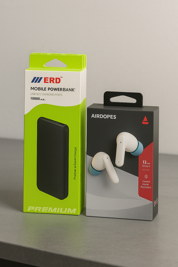 ERD 10000mah PowerBank & Boat 115 EarPods Combo (1 year Warranty)