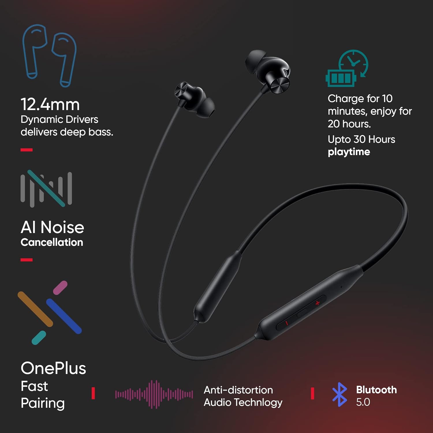 Oneplus Bullets Z2 Bluetooth Wireless in Ear Earphones with Mic(Magico Black, 1 year warranty)