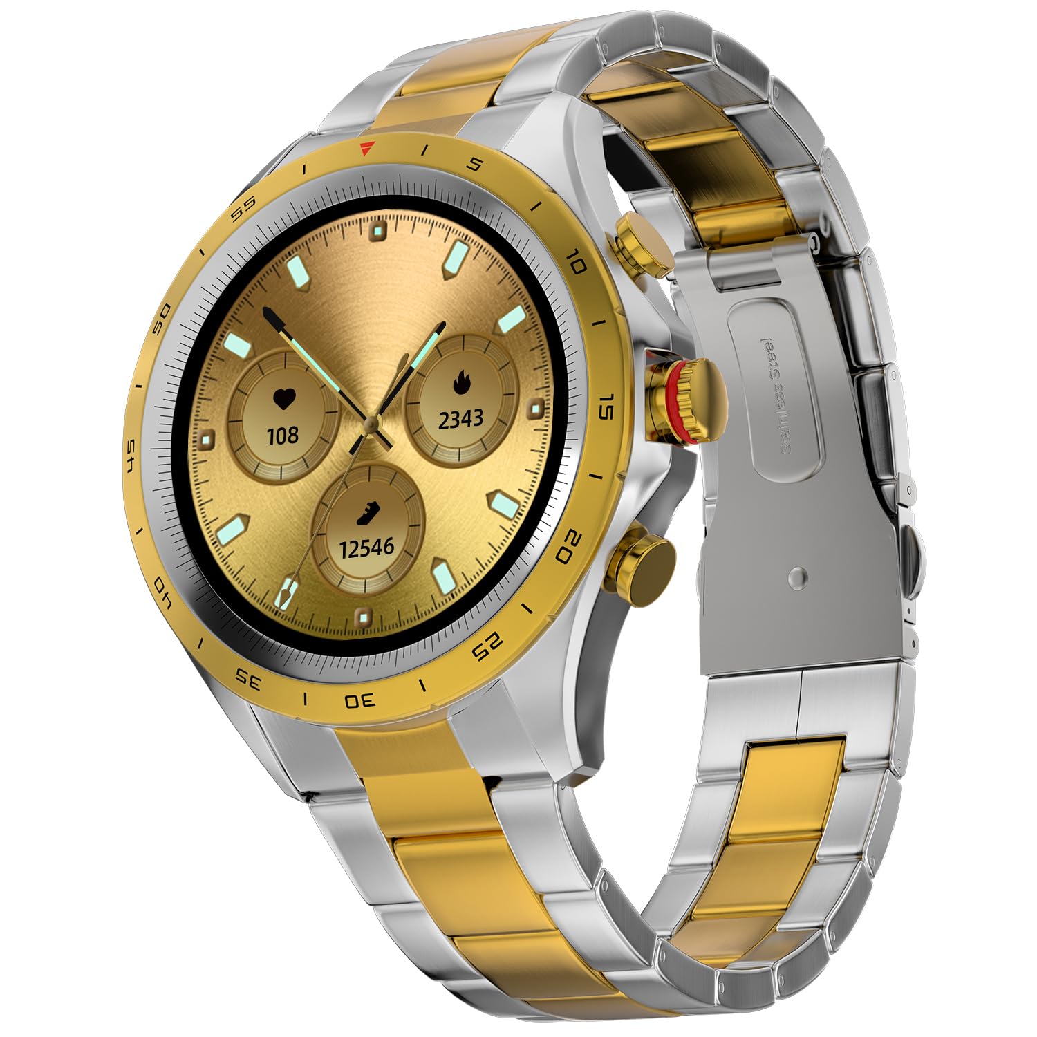 Fire-Boltt Solace Luxury Stainless Steel Smart Watch ( Gold Silver, 1 Year Warranty)