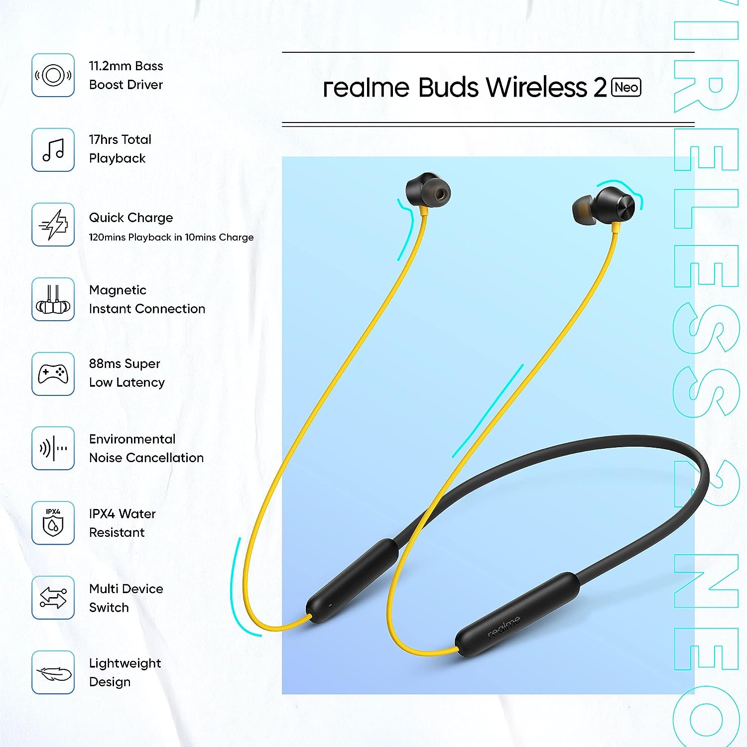 realme Buds Wireless 2 Neo Bluetooth in Ear Earphones with Mic (Black, 1 year warranty)