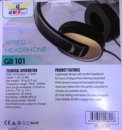 GMB GOLD WIRED HESDPHONE GB - 101 Wired Headset